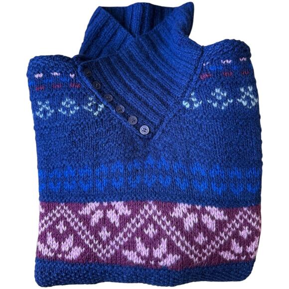 Vintage SKYR Shetland Wool Fair Isle Sweater Blue Purple Nordic Small to medium - Picture 4 of 15